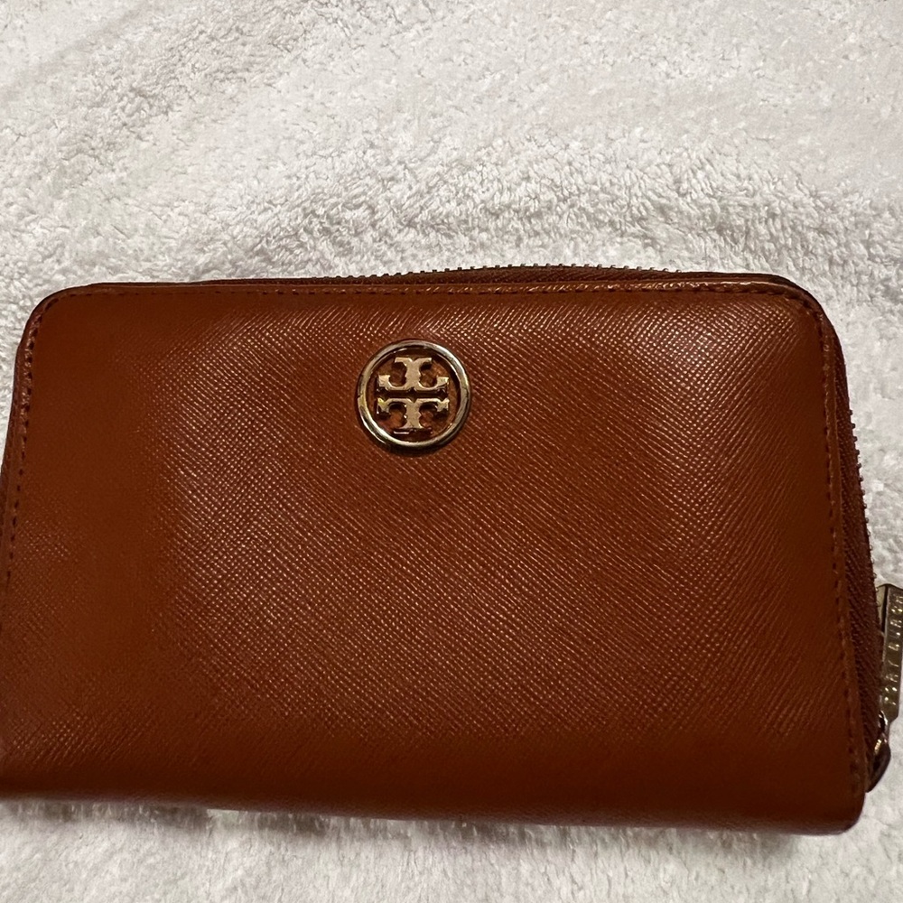 Tory Burch Cognac Leather Zip Wallet